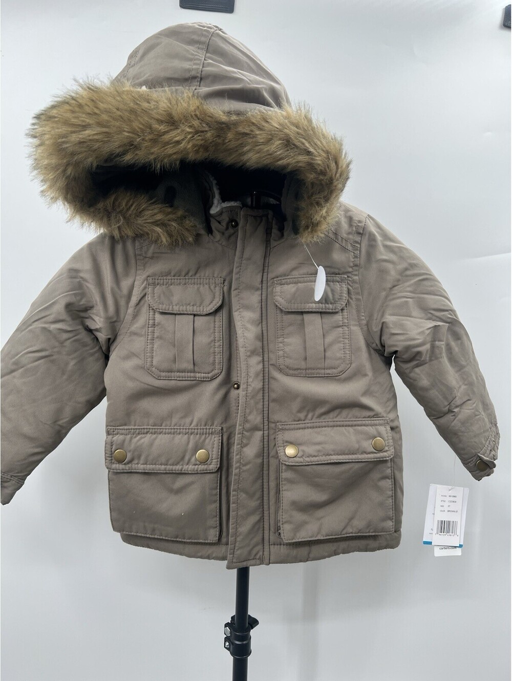 Carter’s Toddler Boys Hooded Winter Parka Jacket Brown Faux Fur Trim Coat 12M